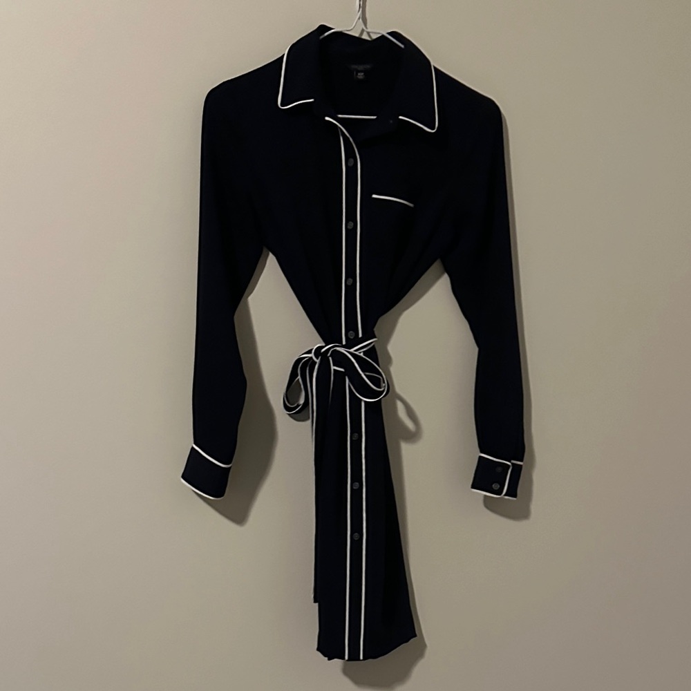 Ann Taylor Black Long Sleeve Dress with White Trim